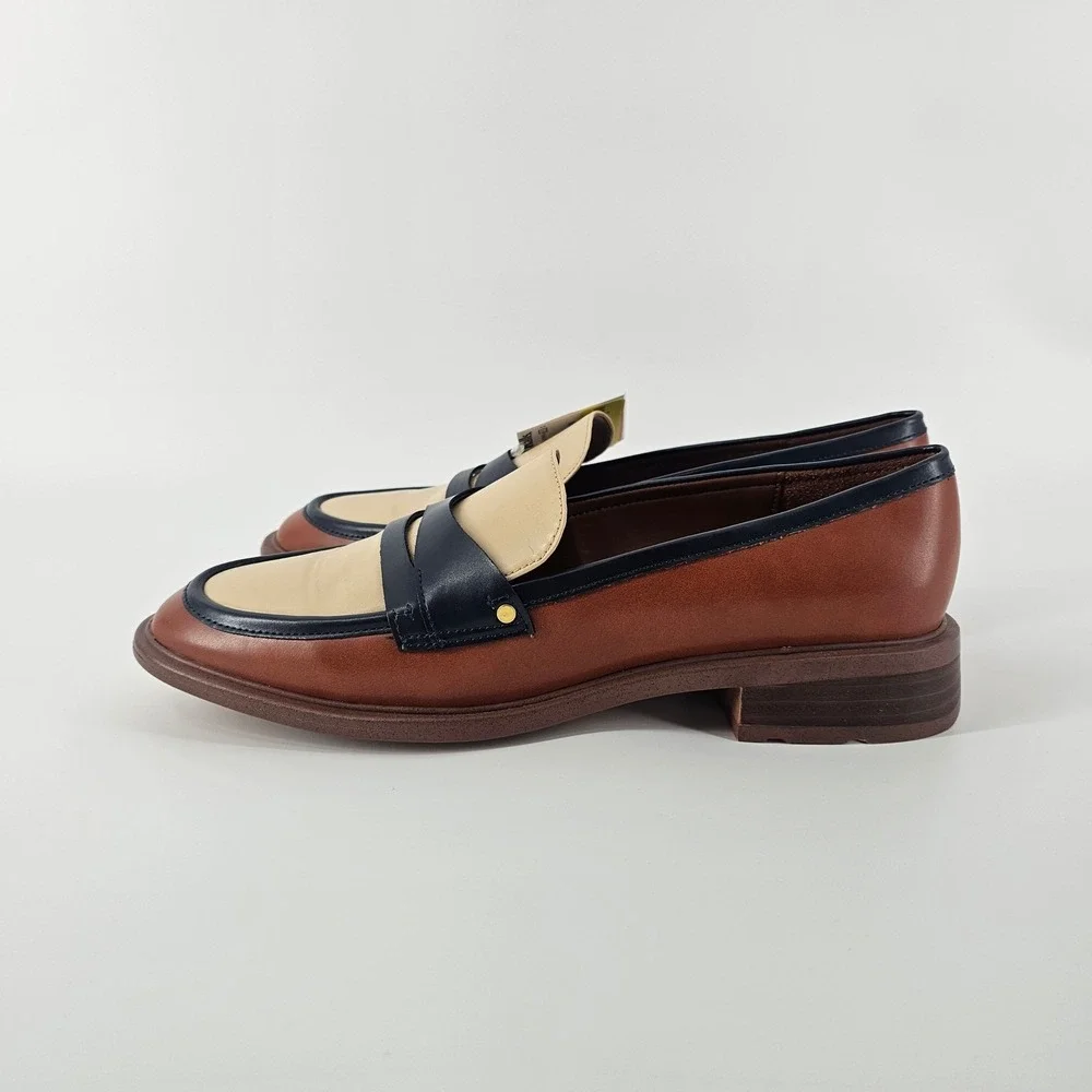 Franco Sarto Edith Penny Loafers Womens 10 Brown Navy Colorblock Preppy NWOB